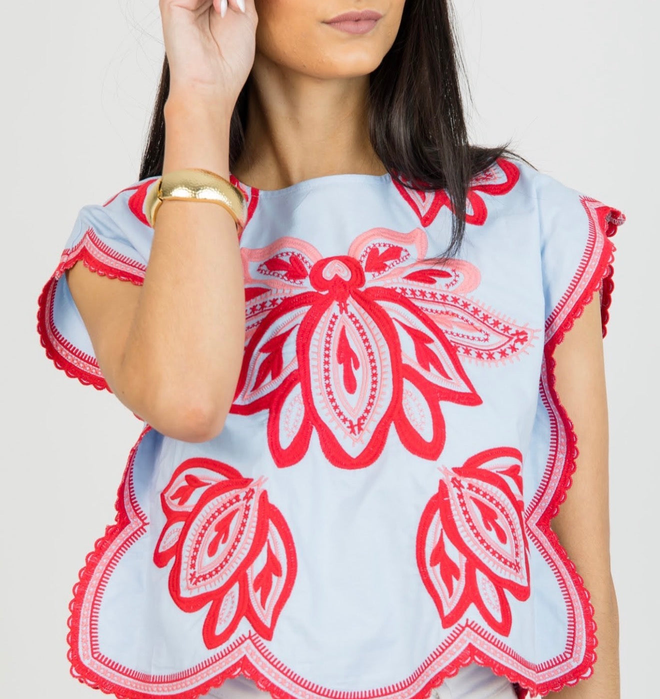 Blue Vacay Embroidered Top (PREORDER)