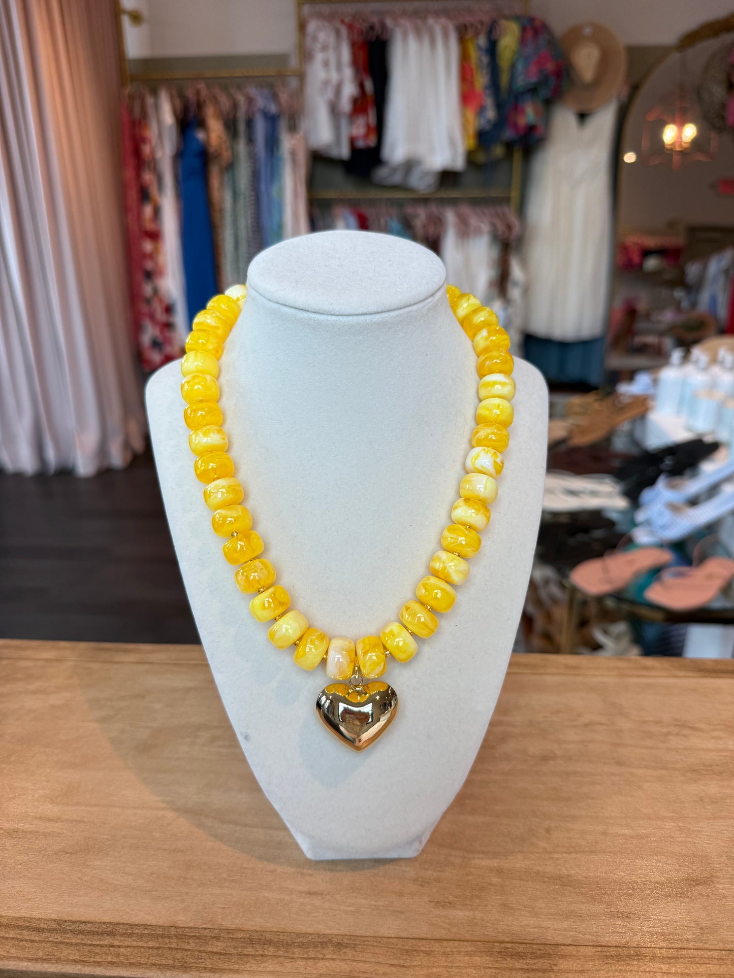 Colorful Beaded Heart Necklace in Yellow