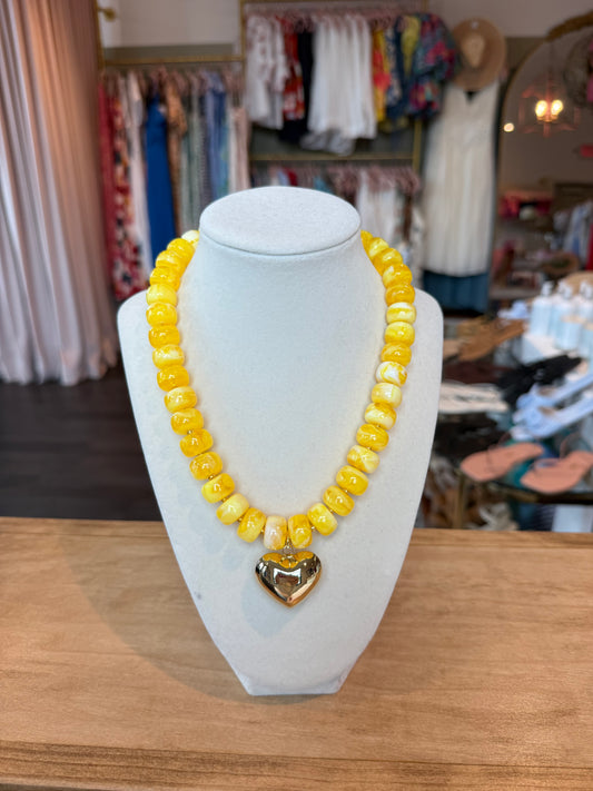 Colorful Beaded Heart Necklace in Yellow