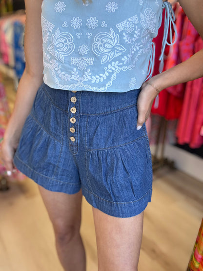 Denim Shorts with Elastic Waistband