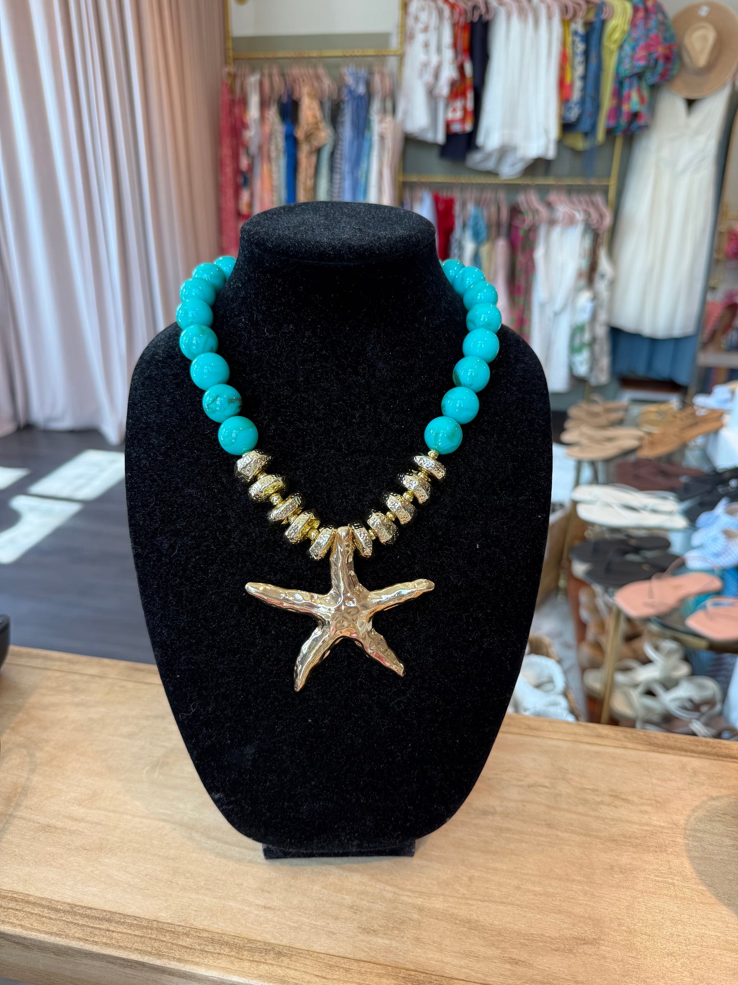 Starfish Pendant Turquoise Beaded Necklace