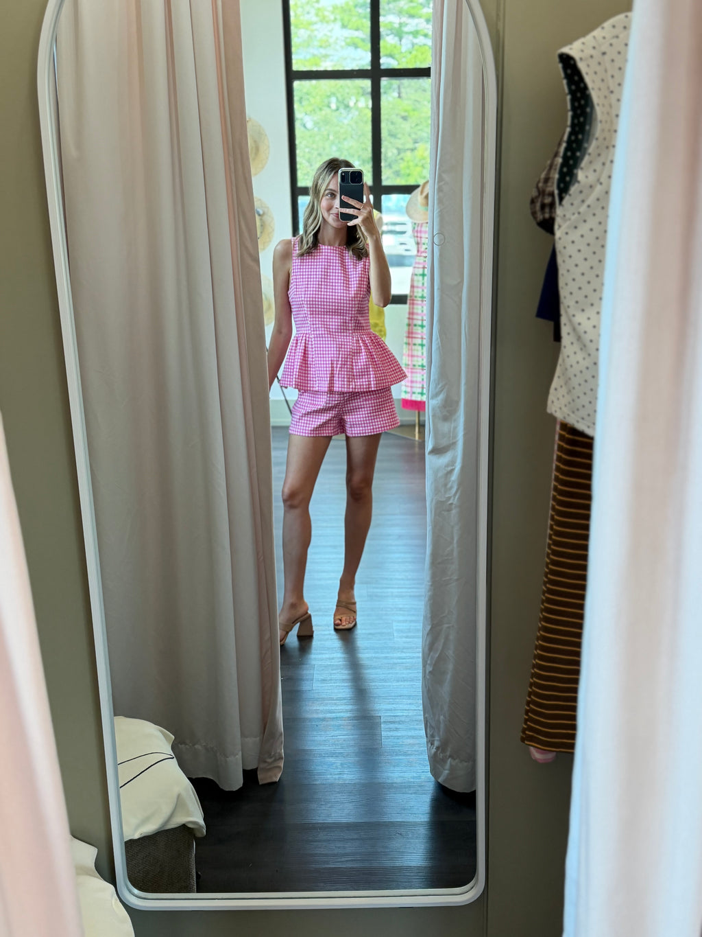 Pink Gingham Peplum Top