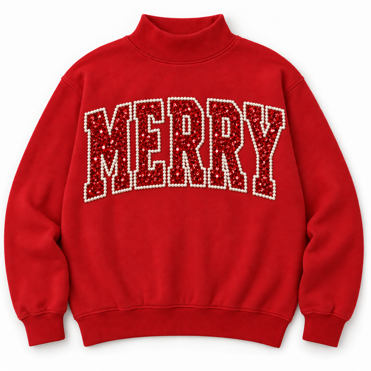 Christmas Mockneck Sequin + Pearl Merry Sweatshirt Mom + Me (PREORDER)