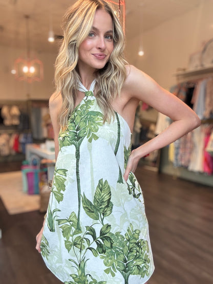 Sugarlips Palmet Tropical Amory Halter Mini Dress