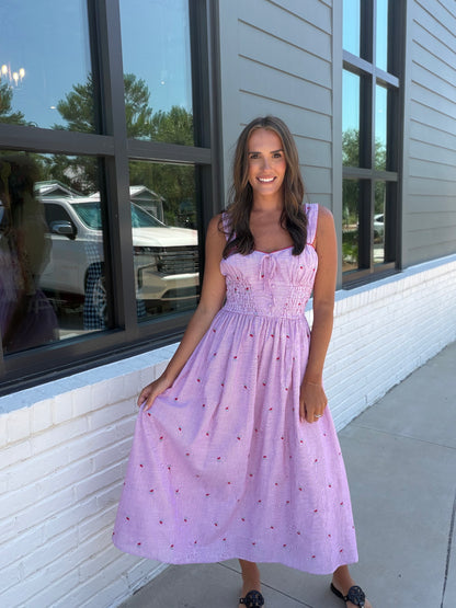 Red Floral Embroidered Midi