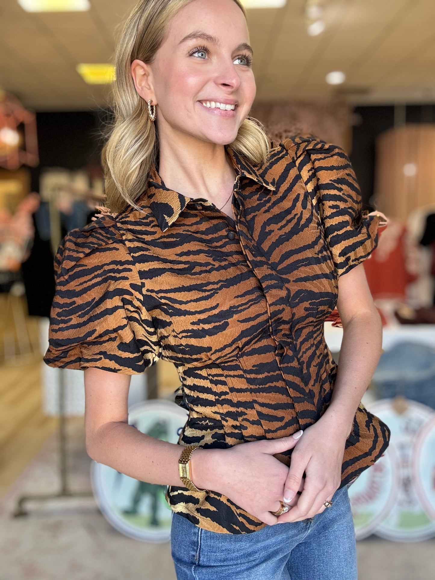 Emily Mccarthy Britt Top in Tiger Jacquard