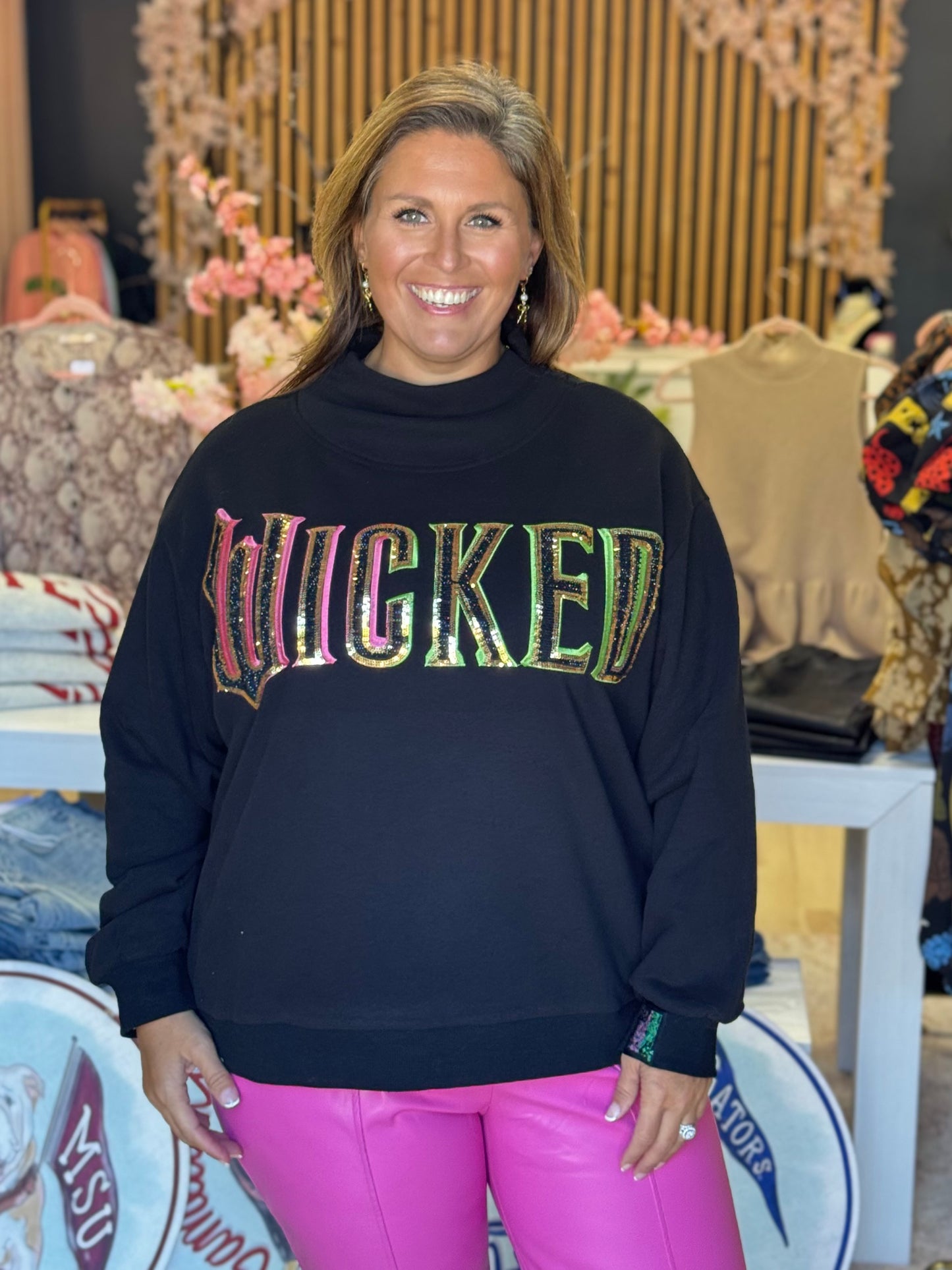 Queen of Sparkles Licensed Black "WICKED" Logo Sweatshirt