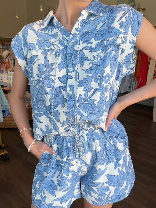 Blue Floral Print Set