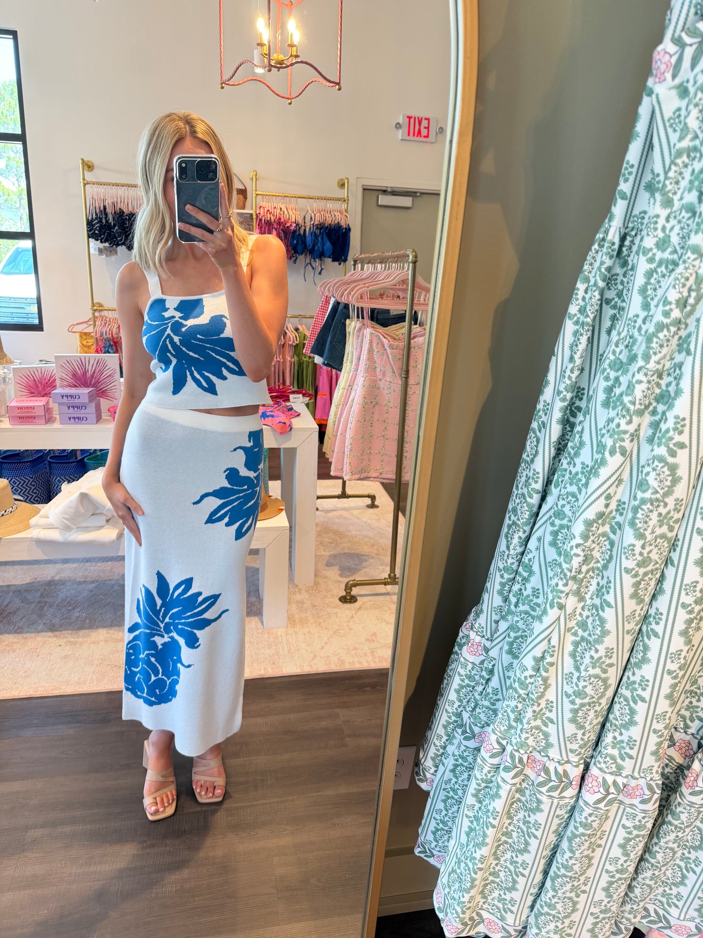 Floral Pattern Cropped Sweater Skirt Set
