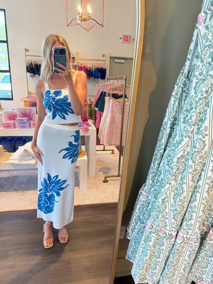 Floral Pattern Cropped Sweater Skirt Set