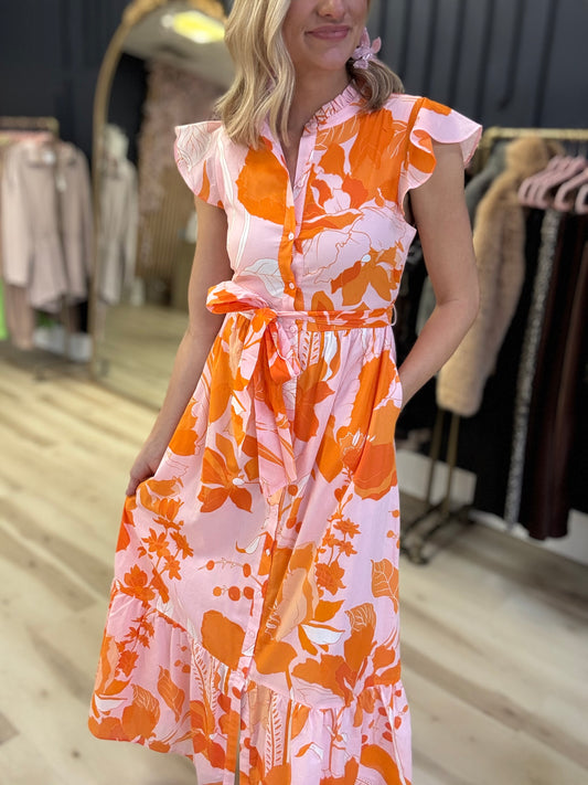 Pink/Orange Floral Midi