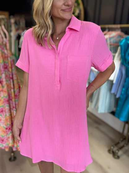 Cotton Gauze Mini Dress - Pink