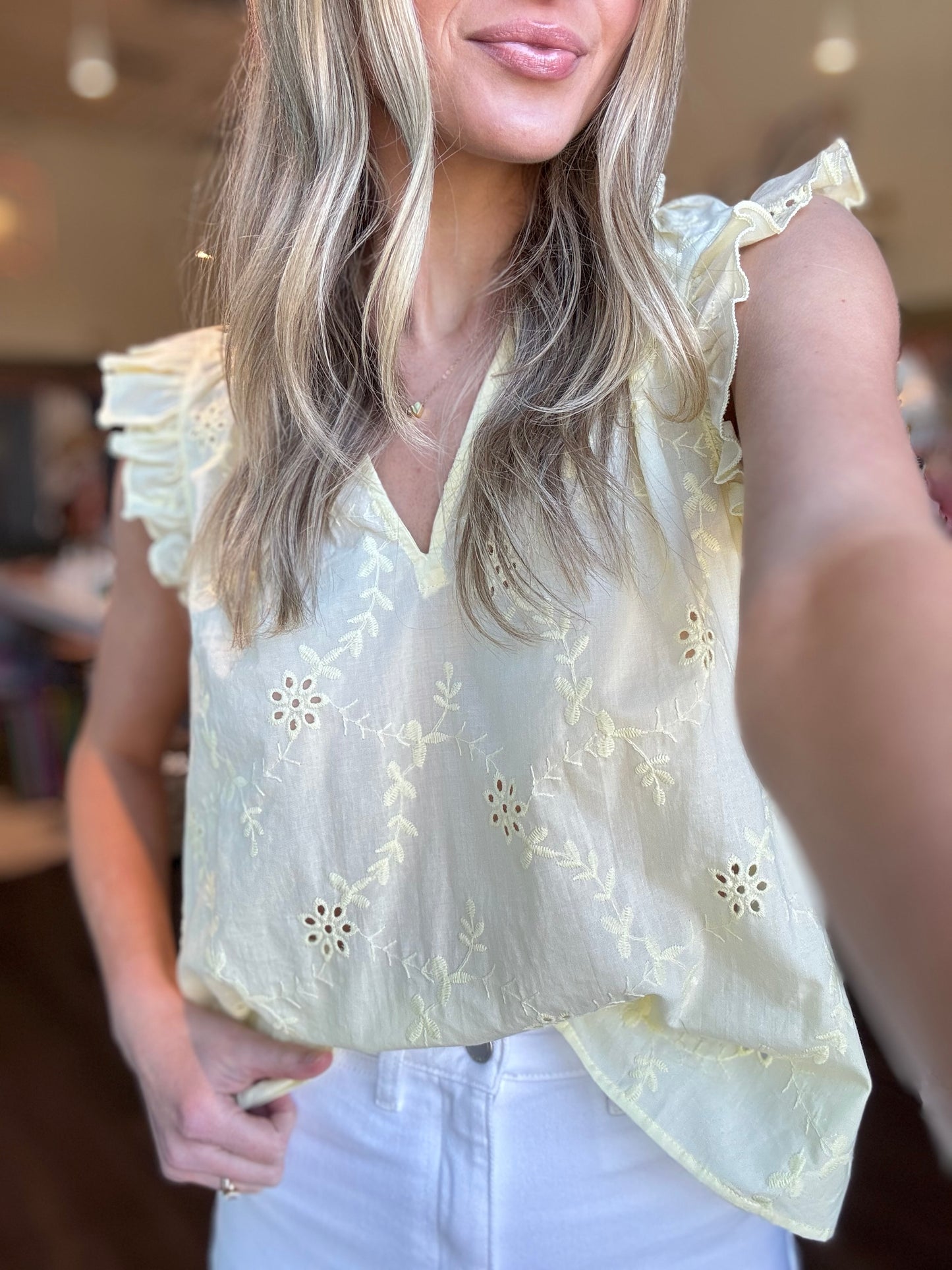Kelly Eyelet Ruffle Sleeve Blouse