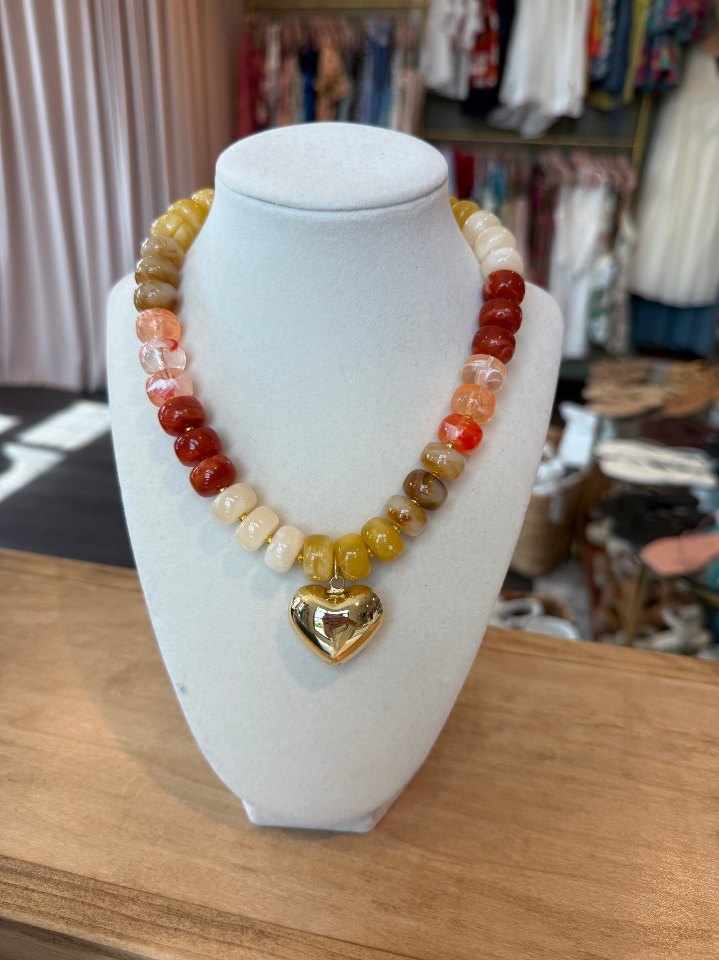 Colorful Beaded Heart Necklace in Orange Multi