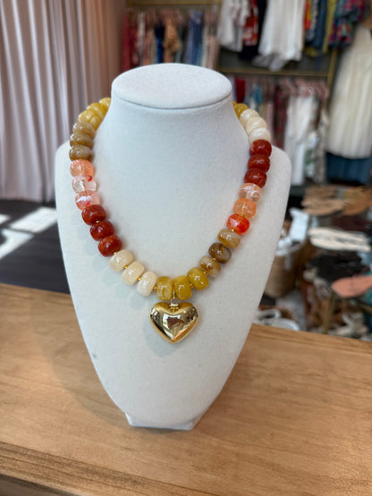 Colorful Beaded Heart Necklace in Orange Multi