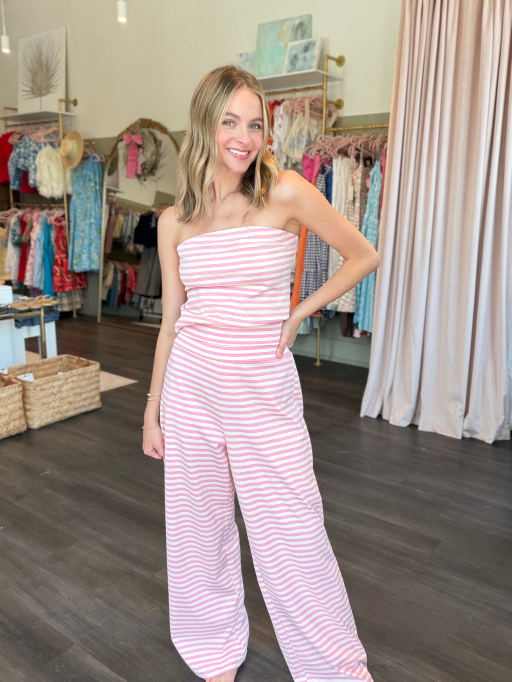 Striped Pink Strapless Top