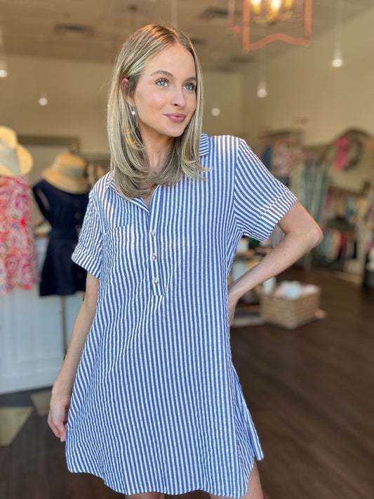 Gauze Dress - Navy Stripe