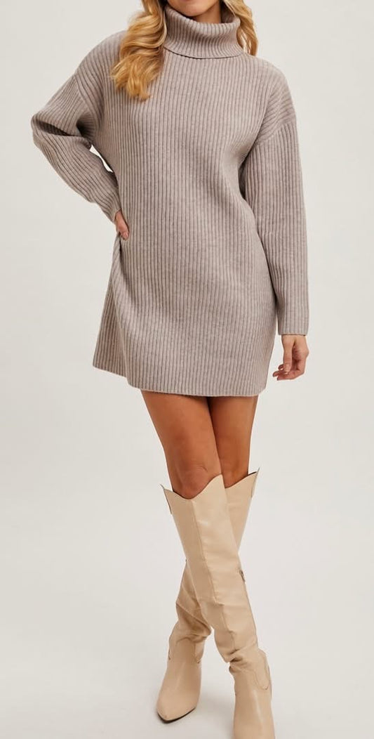 Cowl Neck Sweater Dress in Mushroom