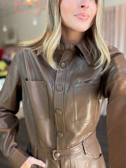 Faux Leather Belted Romper