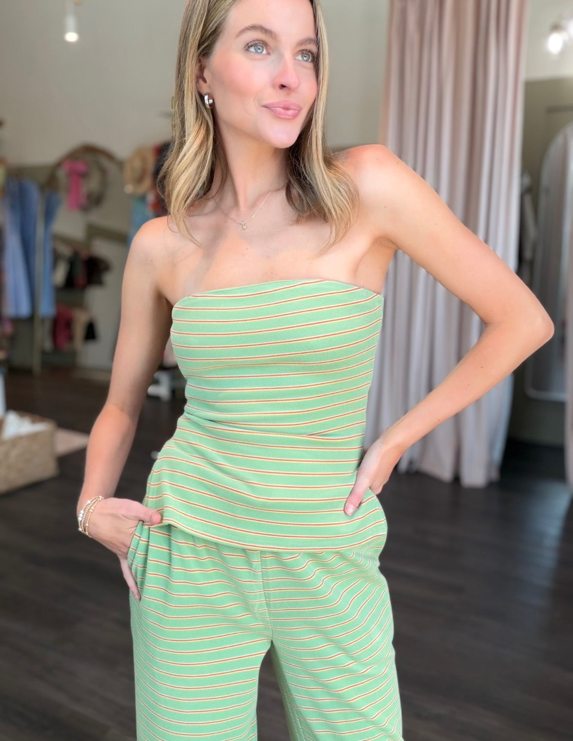 Striped Cozy Pants in Avocado