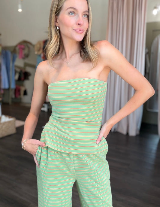 Striped Strapless Top in Avocado