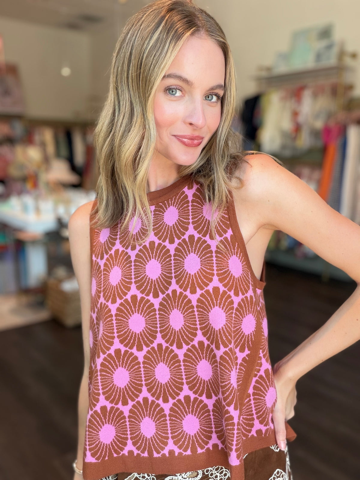 Pink Floral Sleeveless Top