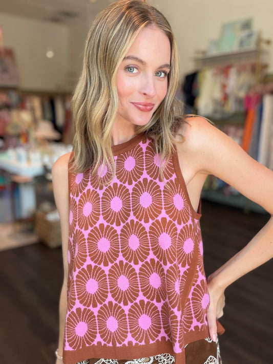 Pink Floral Sleeveless Top