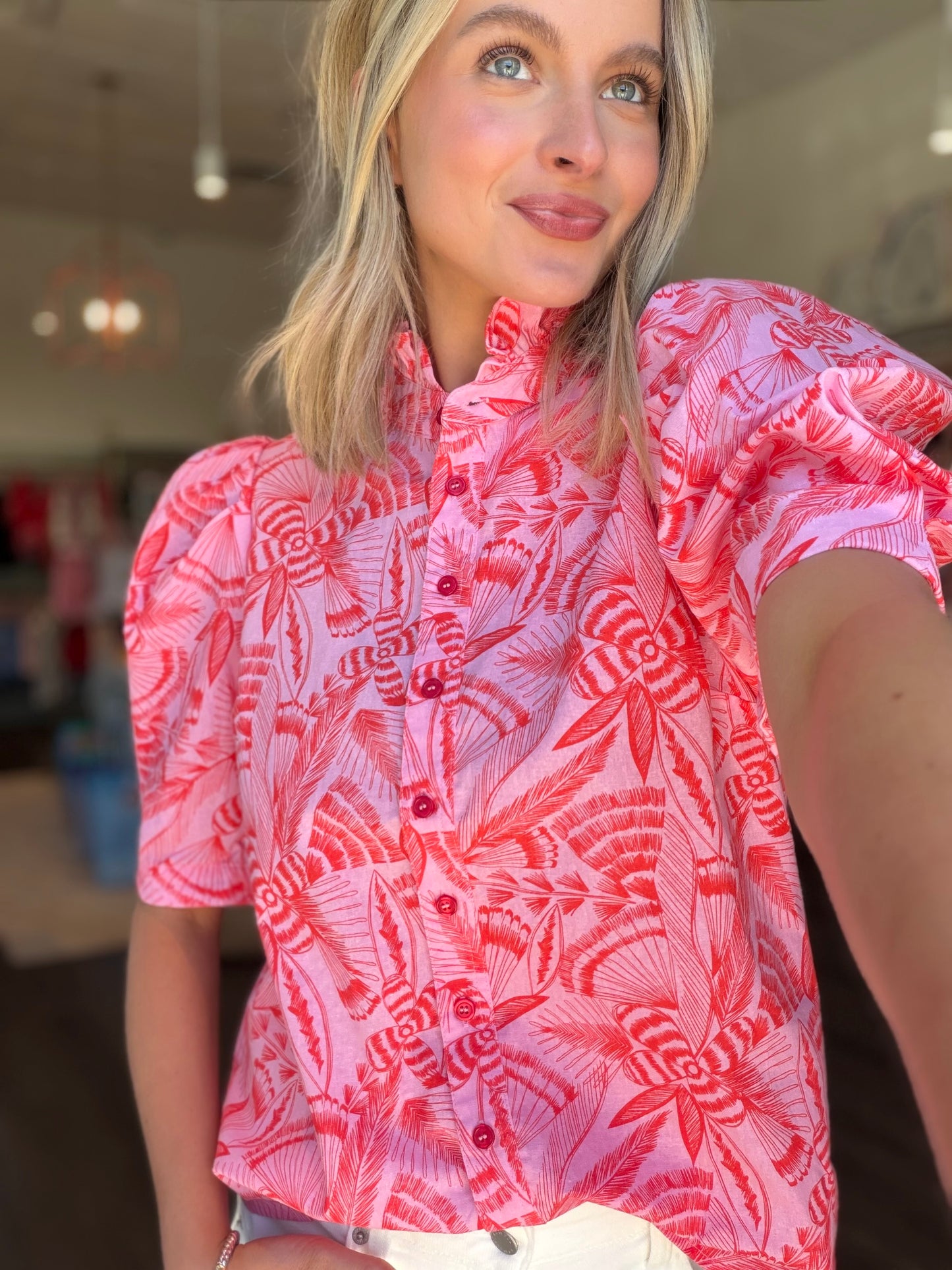 Karlie Tropical Linen Blouse