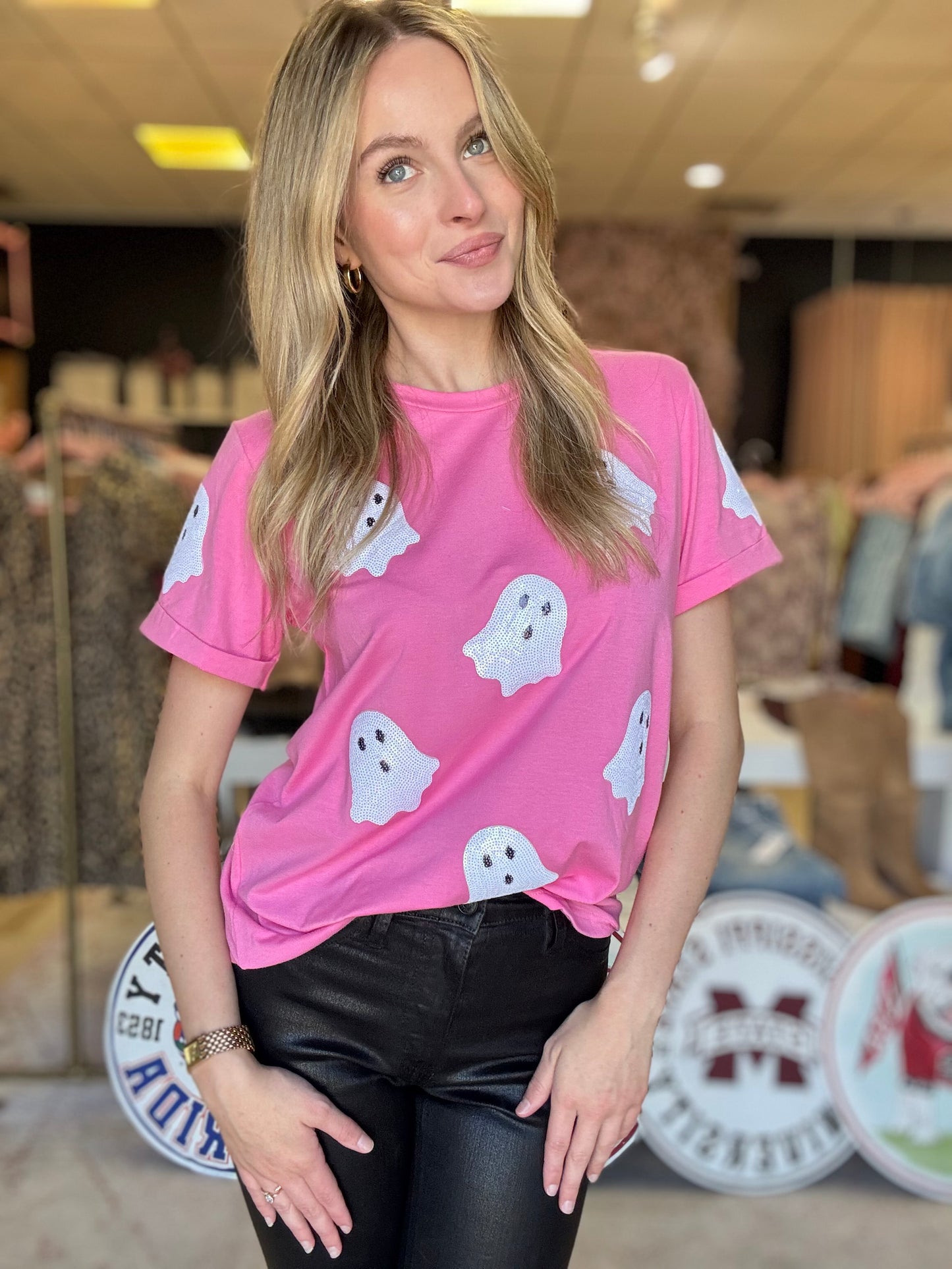 Pink Sequin Ghost Tee