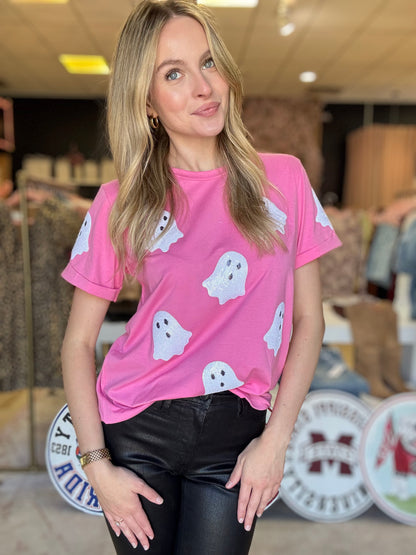 Pink Sequin Ghost Tee