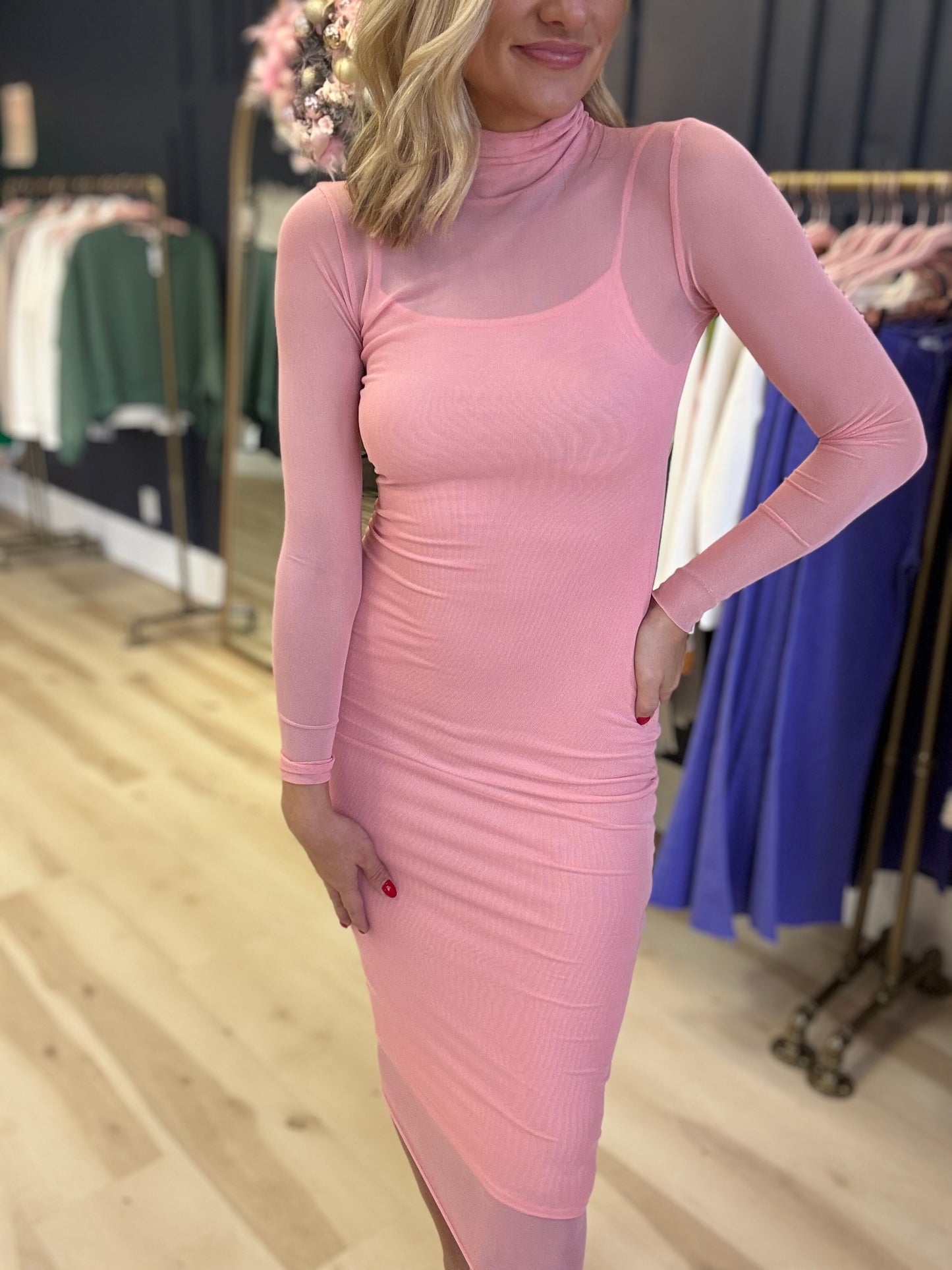 Pink Mesh Bodycon Dress