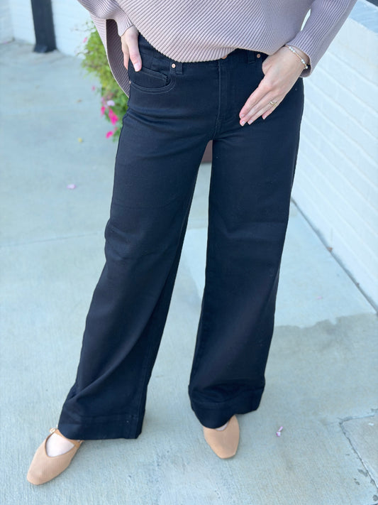 Slim Wide Leg Black Denim