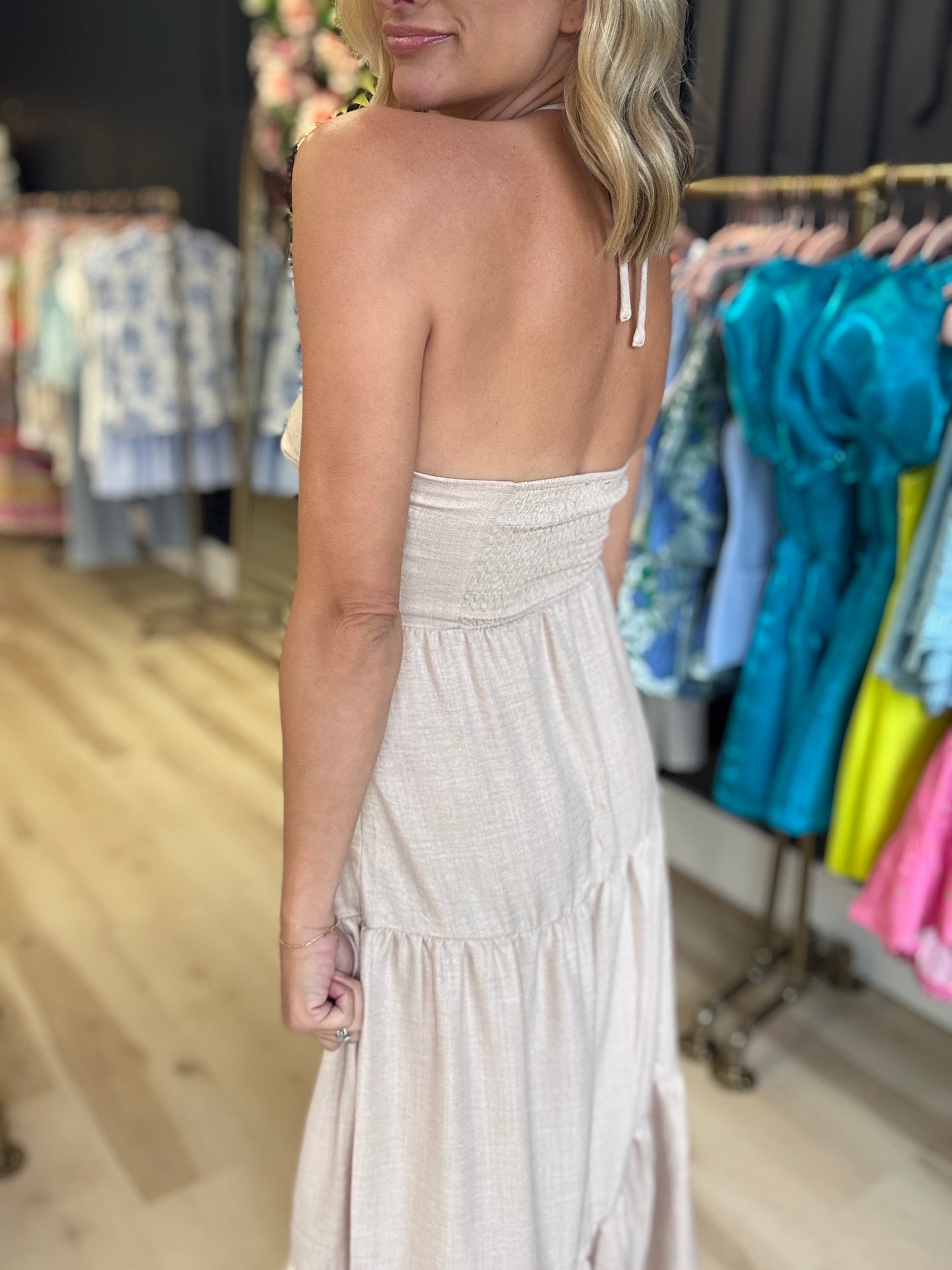 Tan Embroidered Dress