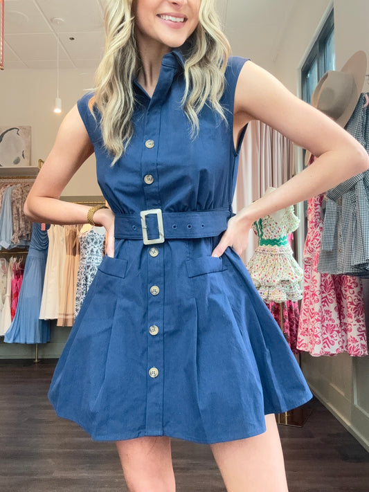Norah Navy Belted Dress