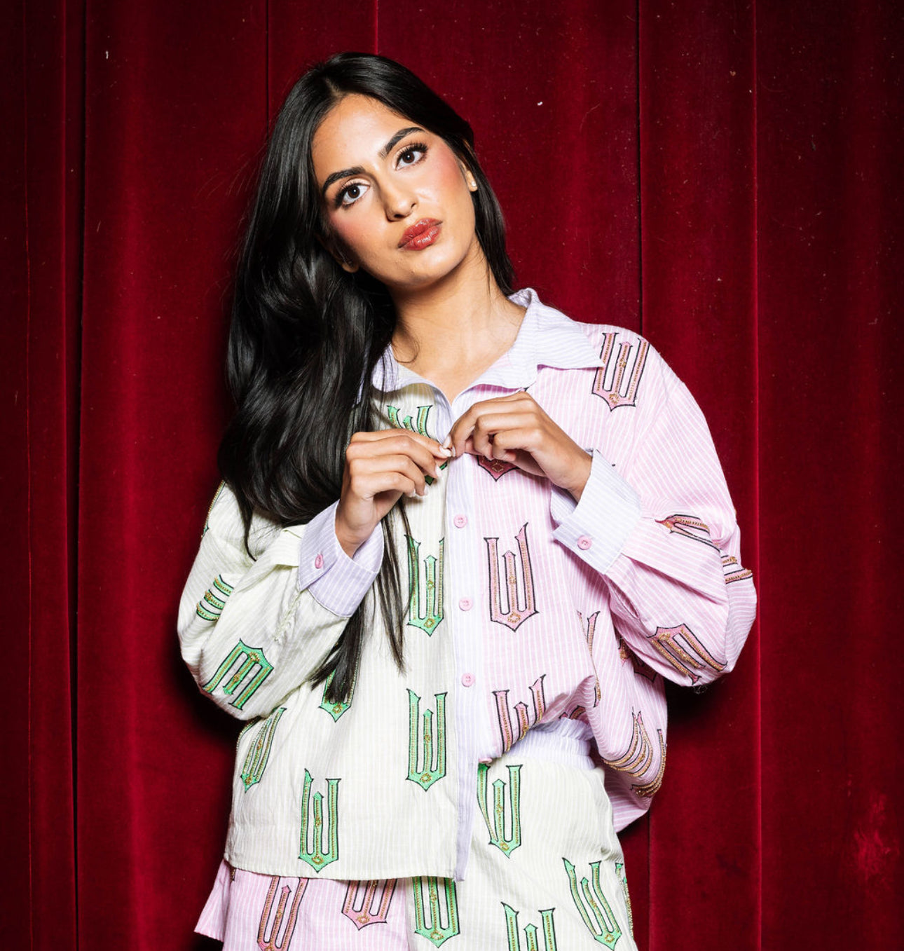 Queen of Sparkles Licensed Green, Pink, and Lavender Wicked Cotton Button Up