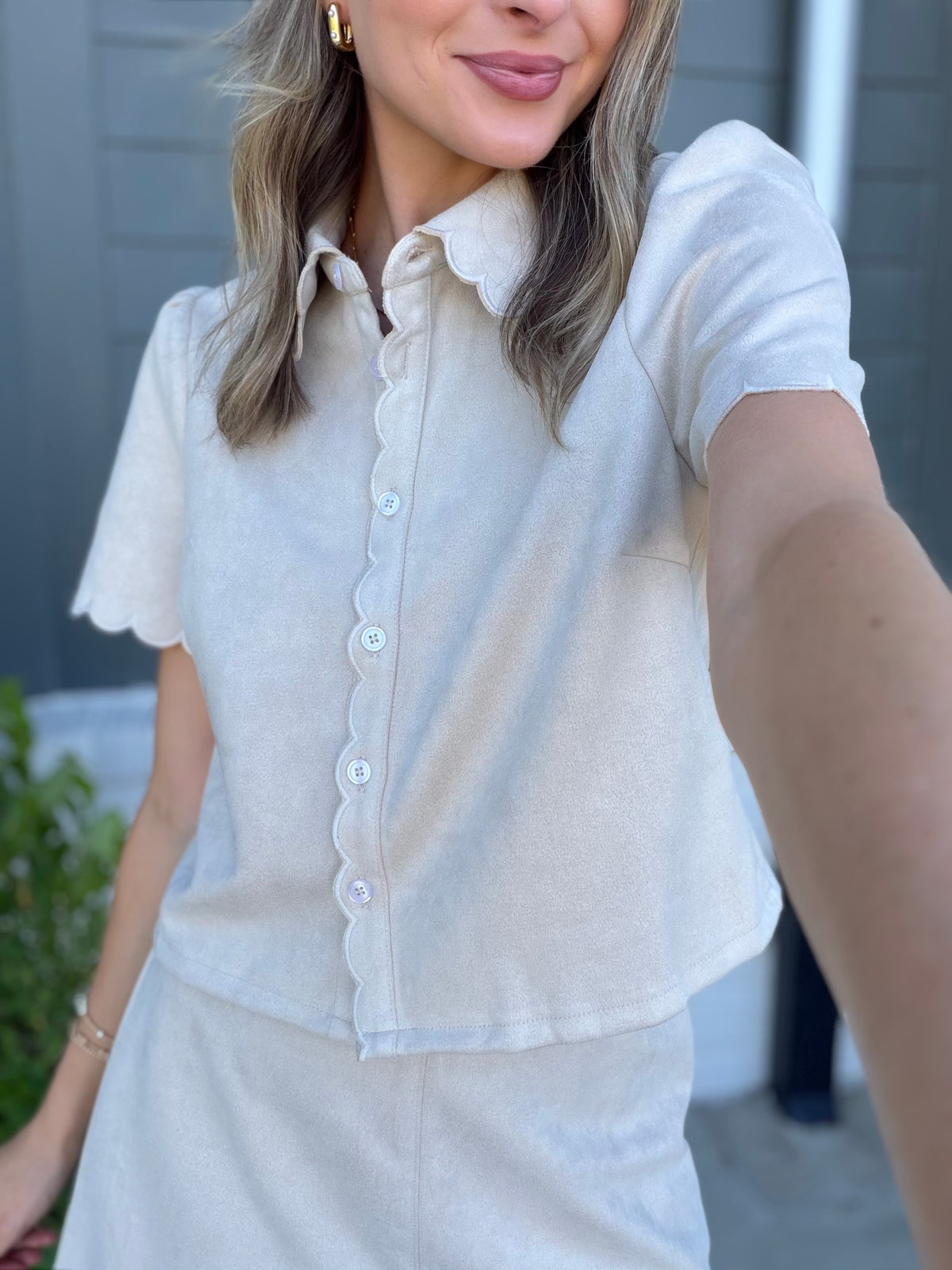 Suede Scallop Detail Skort