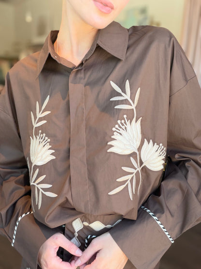 Embroidered Fall Brown Set