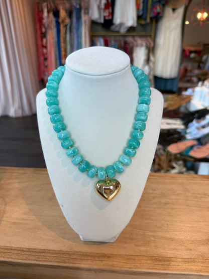 Colorful Beaded Heart Necklace in Green
