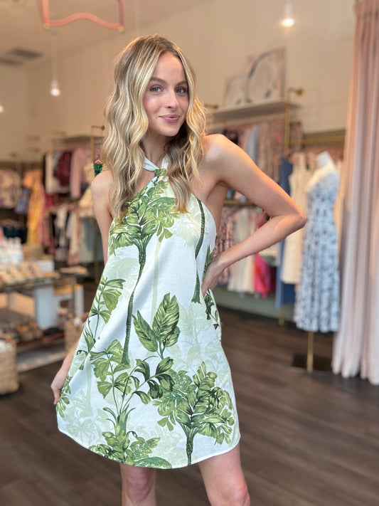 Sugarlips Palmet Tropical Amory Halter Mini Dress