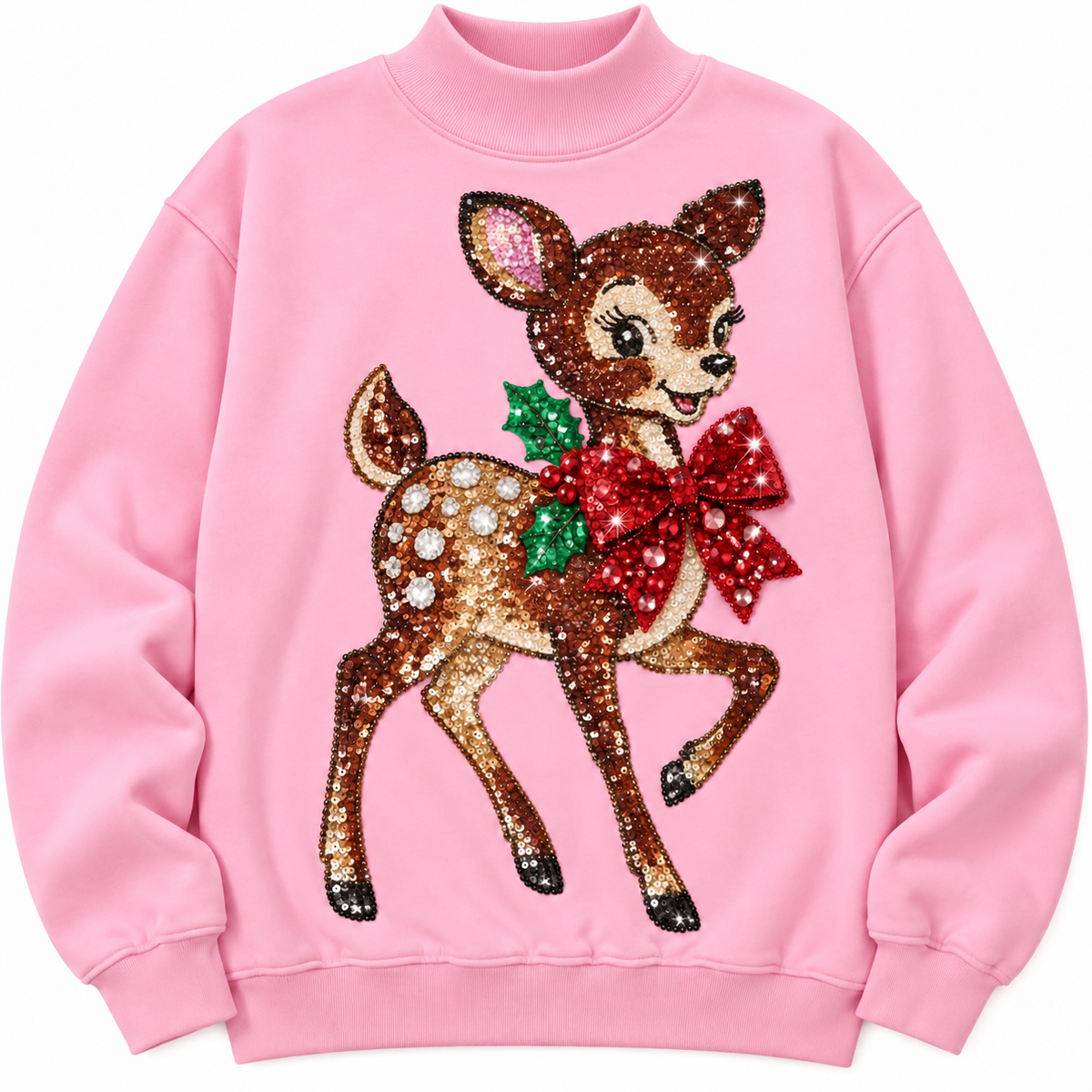 Christmas Mockneck Sequin Deer Sweatshirt Mom + Me (PREORDER)