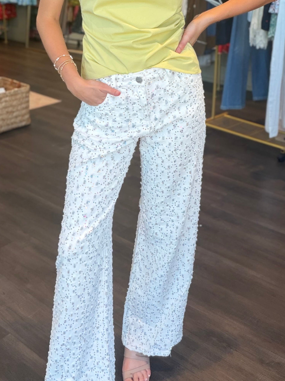 Sequin Detail Denim in White