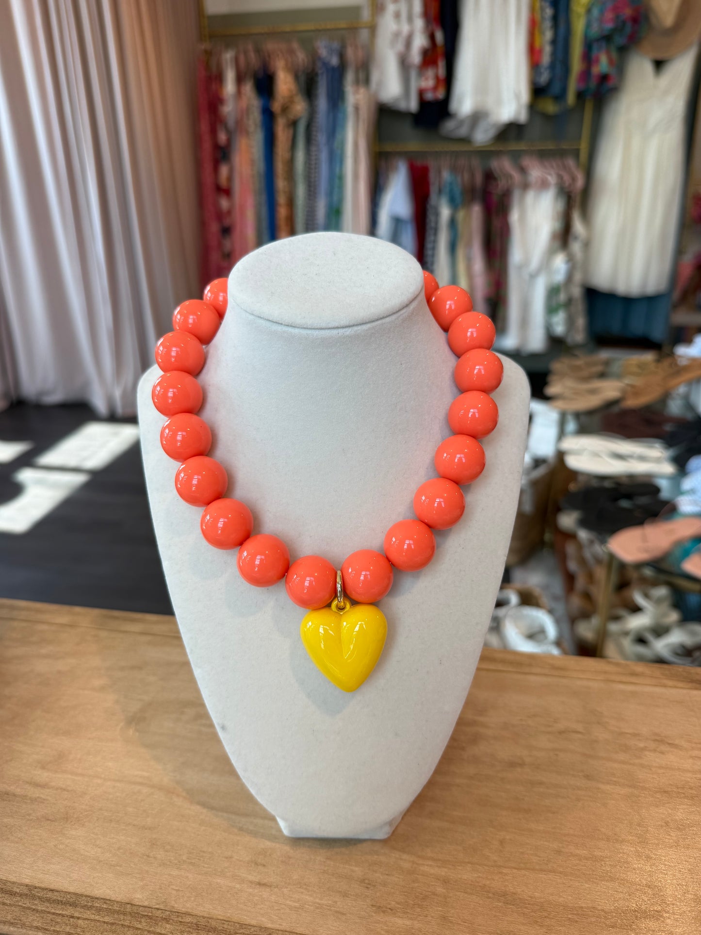 Heart Charm Acrylic Necklace in Orange