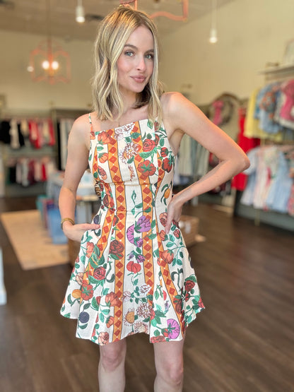 Italian Print Floral Mini Dress