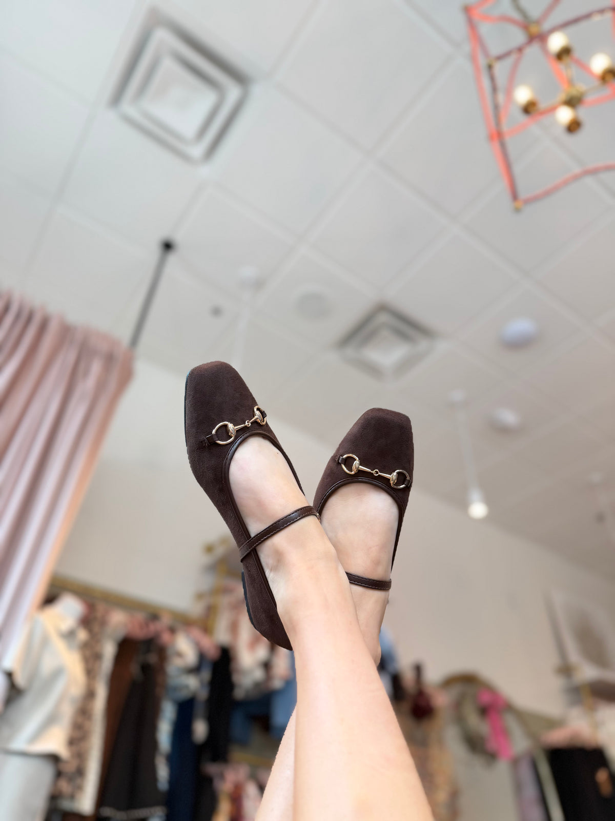 Brown Velvet Horsebit Flat