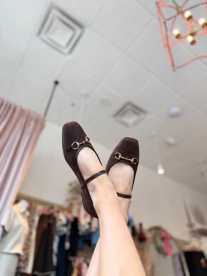 Brown Velvet Horsebit Flat