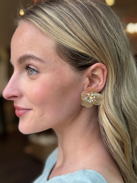 Metal Floral Petal Stud Earrings