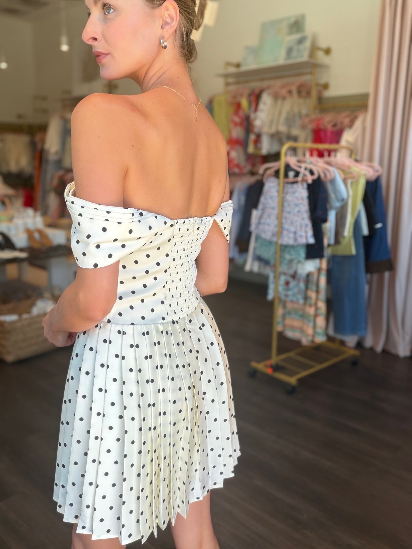 Polka Dot Off Shoulder Mini Dress
