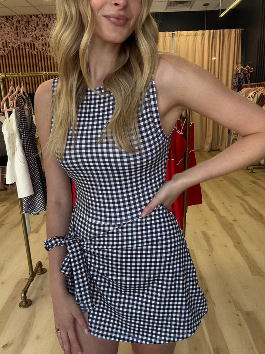 Wrap Front Skort Dress in Black Gingham