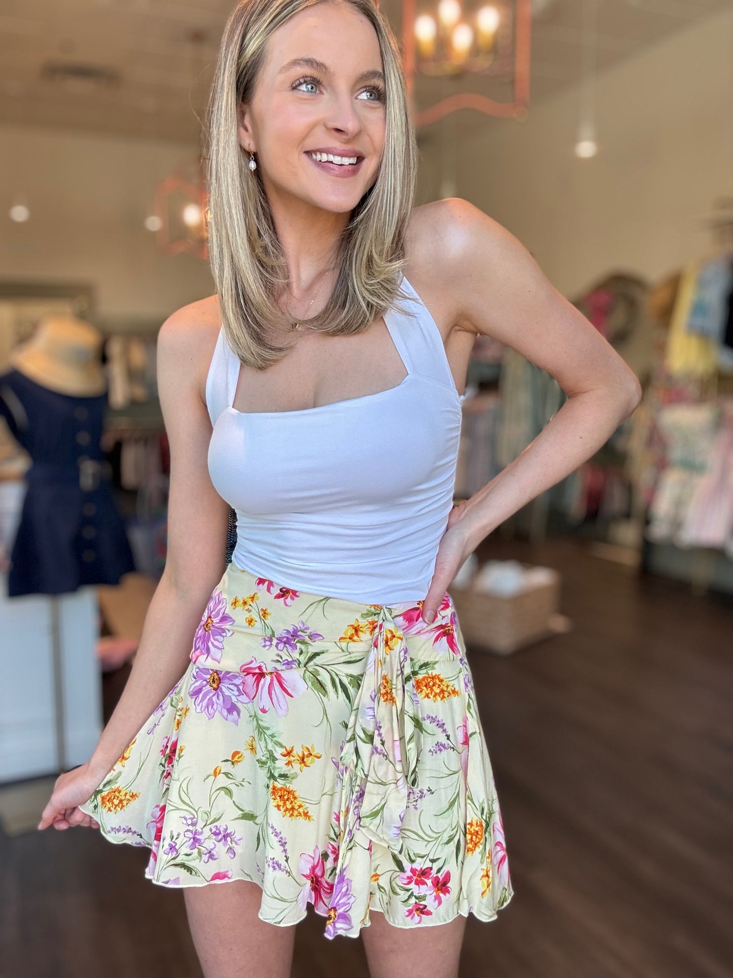 Chelsie Floral Wrap Mini Skirt