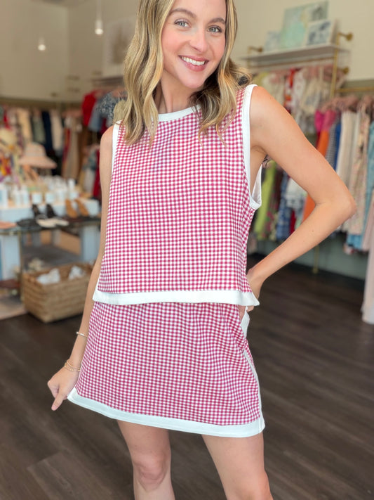 Pink Gingham Athleisure Skirt